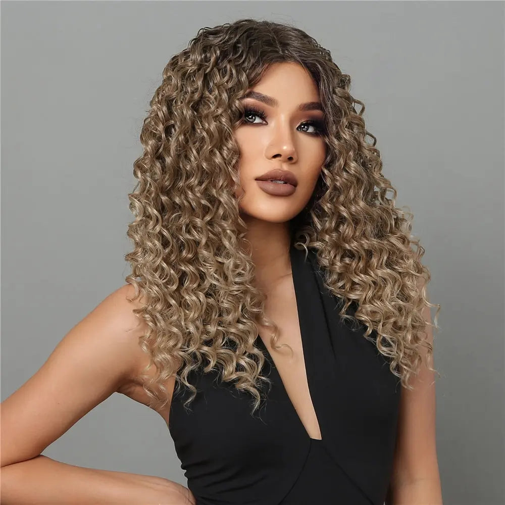 Long Curly Lace Front Wig for Black Women Kinky Deep Wave Lace Frontal Synthetic Wig with Baby Hair Afro Heat Resistant