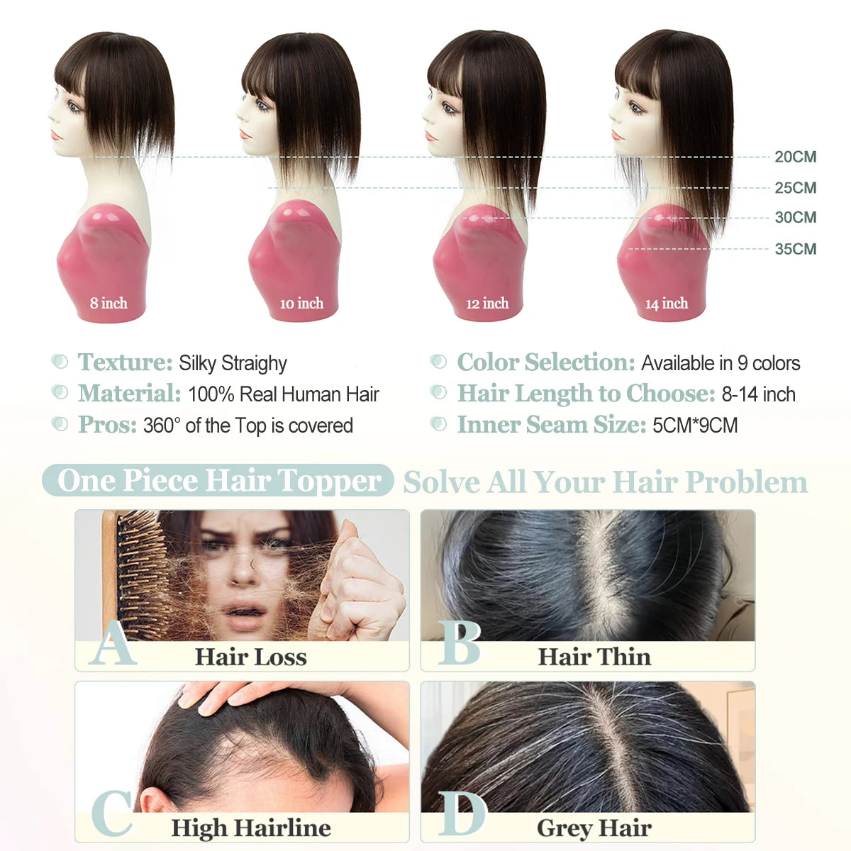 Real Human Hair Toppers for Women Daily 360°  Bangs 3D Hair Pieces with Thinning Hair Bangs20, 25, 30, 35cm