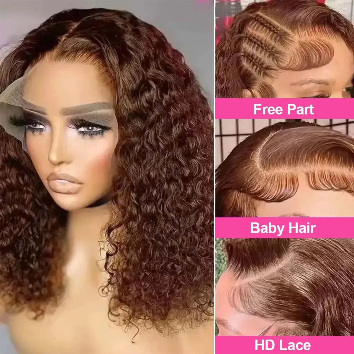 Brown Water Curly Short Bob Wig 13x4 Bob Wigs Vietnamese Deep Wave Human Hair Wig Preplucked For Women 2x6 4x4 Closure Curly Wig