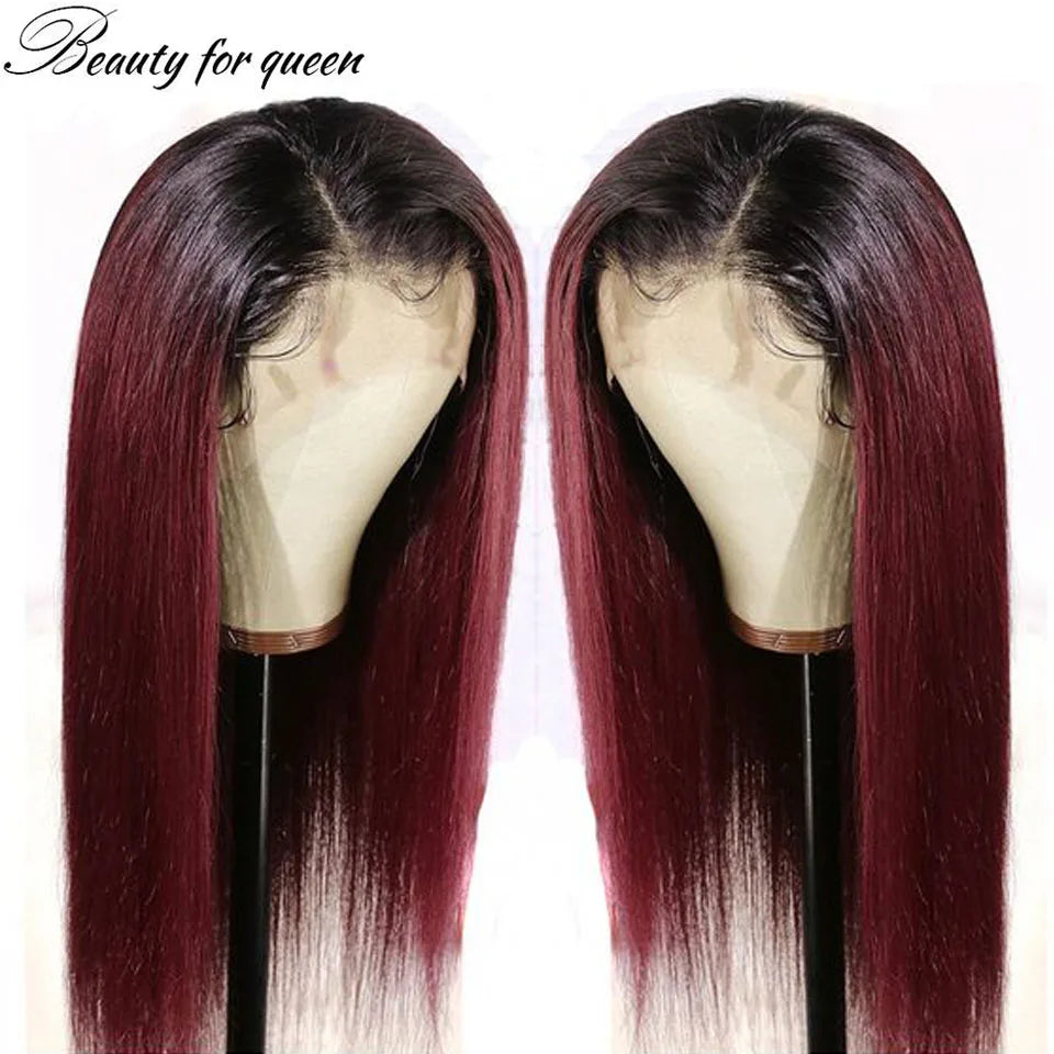 High Quality Pre Plucked Colored Dark Red Bone Straight 2026 13x4 Lace Frontal Wigs Brazilian Human Hair Women Cosplay Customize