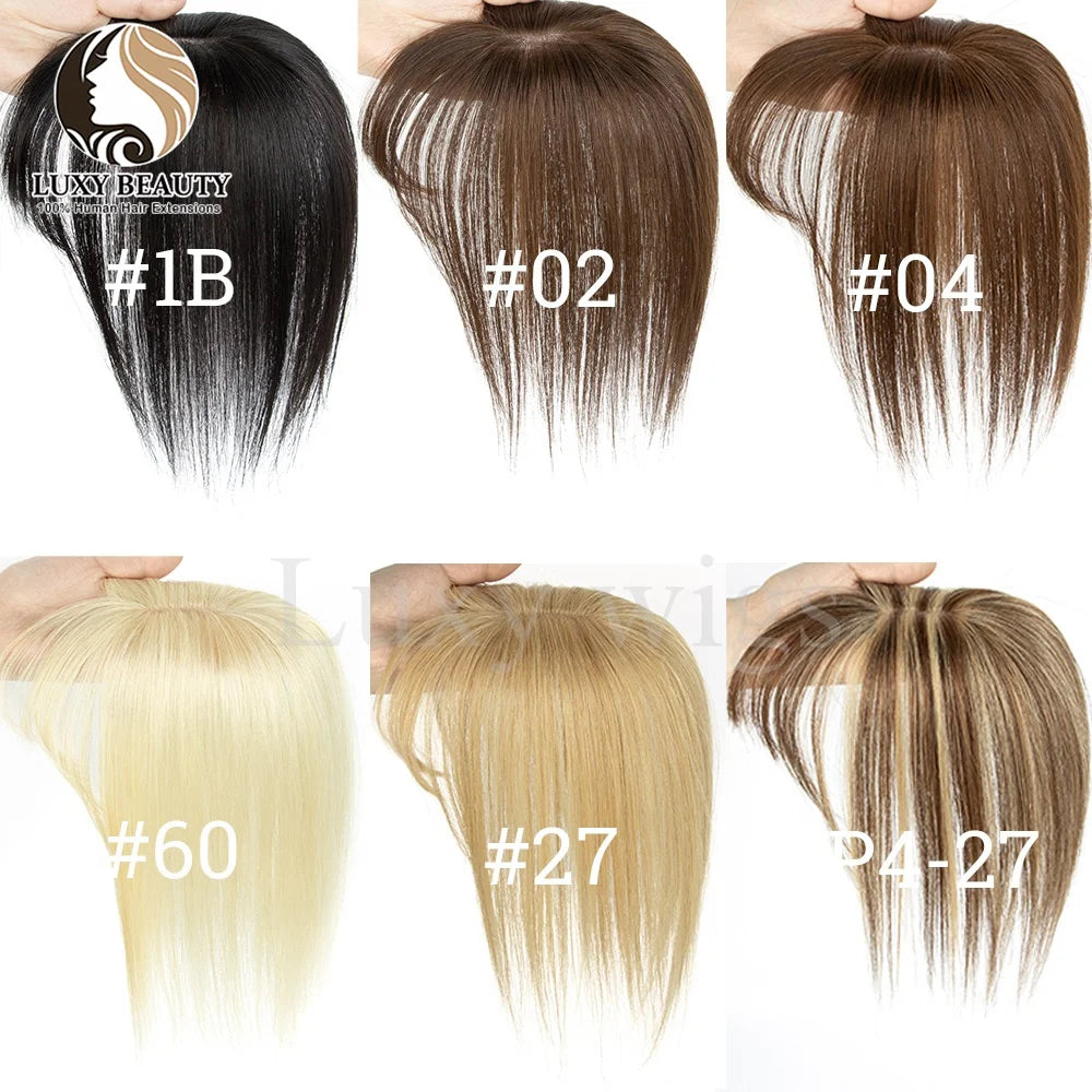 Human Hair Topper With Bangs Women 5x9cm Natural Black Brown Highlights Blonde Skin Scalp Clip in Topper Hair Pieces Human Hair