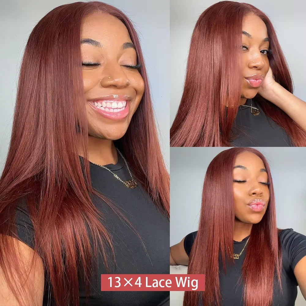16A 100% Remy Hair Bone Straight Reddish Brown Wigs Human Hair 13x4 HD Lace Frontal Wigs Red Human Hair Wigs For Women 180%