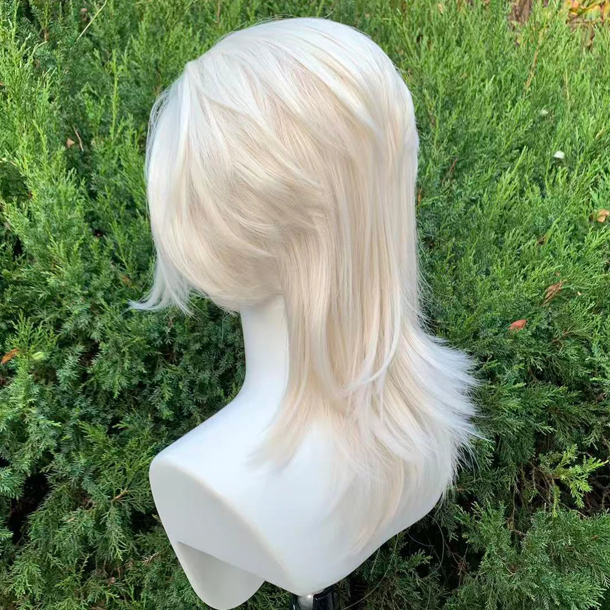 White Blonde Lace Front Wigs for Women 13×4 Glueless Wolf Tail Synthetic Hair Wig Heat Resistant Cosplay Wig for Men