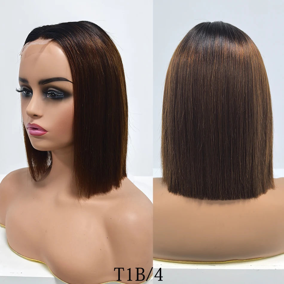 100% Remy Human Hair Bob Straight Glueless Lace Clousre Wigs Pre Plucked 300% Density Ombre Bone Straight 5x5 HD Lace Front Wigs