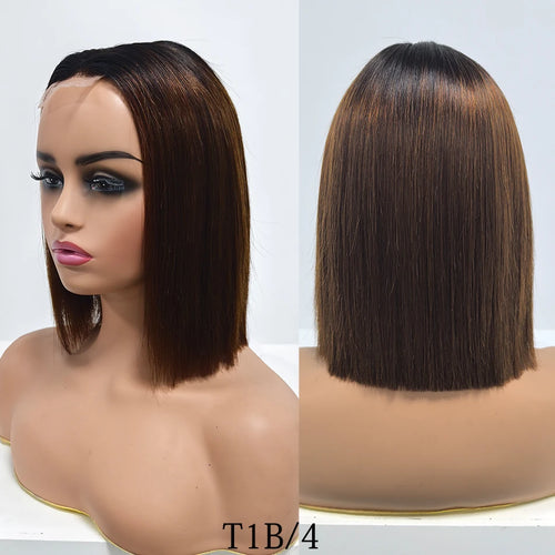100% Remy Human Hair Bob Straight Glueless Lace Clousre Wigs Pre Plucked 300% Density Ombre Bone Straight 5x5 HD Lace Front Wigs