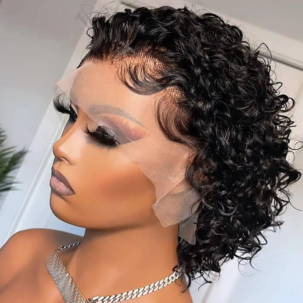 Short Curly Lace Front Human Hair Wig for Women Short Curly Pixie Wig Human Hair 13x1 Curly Human Hair Wigs for Black Women