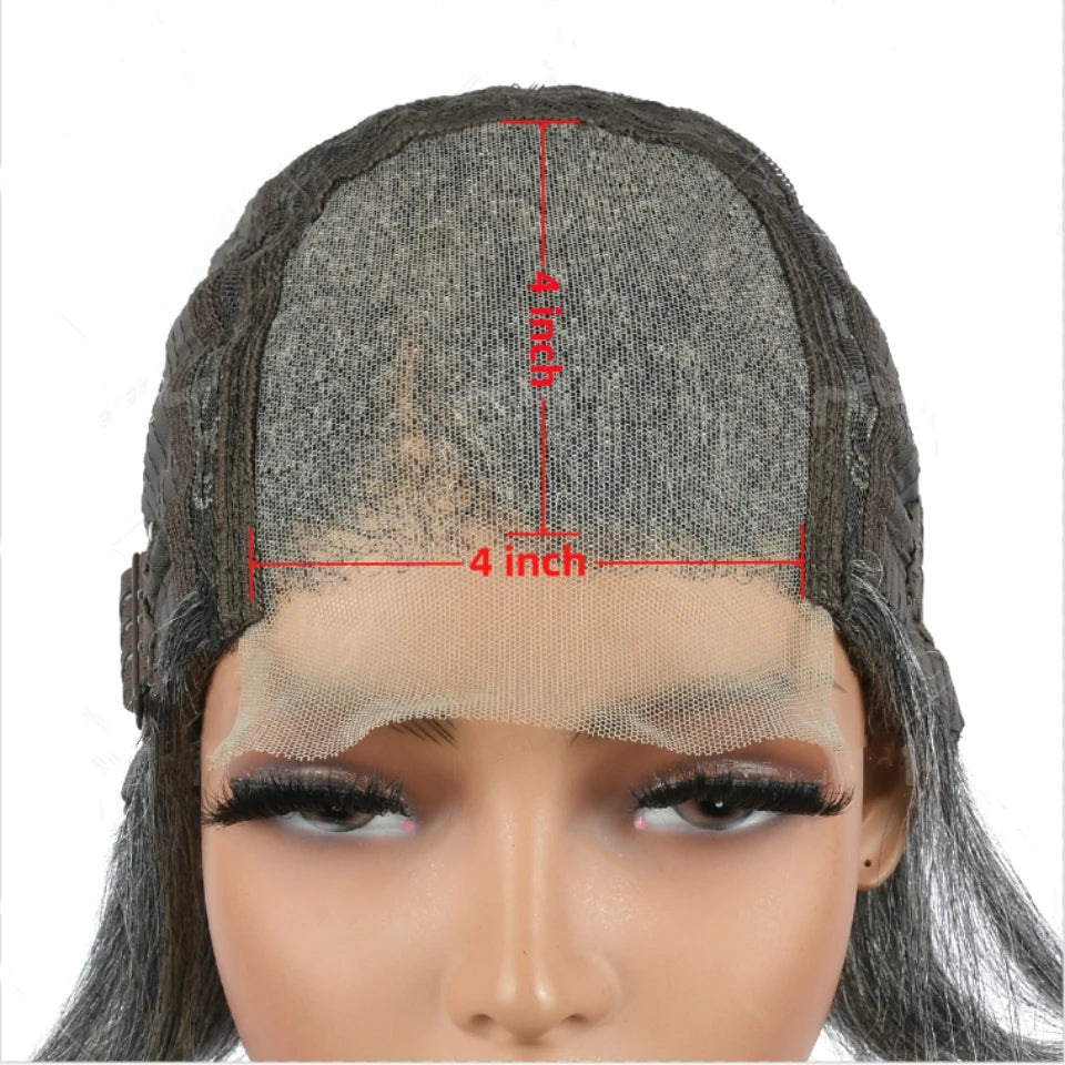 Miss Rola Brazilian 4X4 Lace Front Human Hair Wigs Grey Highlights #44 Bob Style Wavy Hair Lace Wig Remy 180% Density