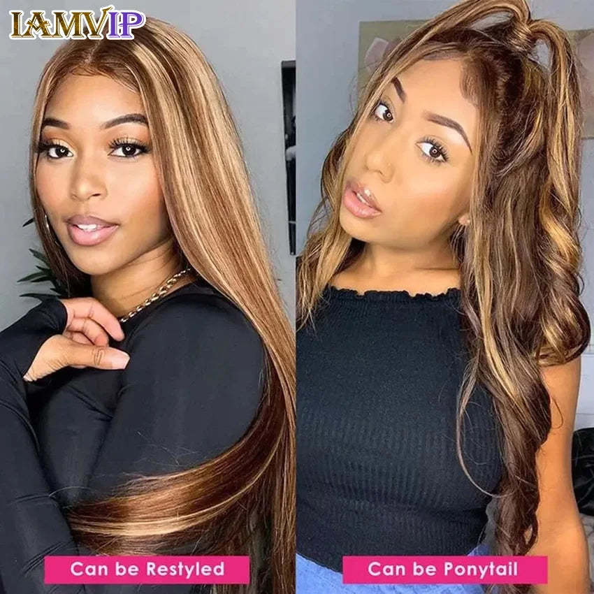 13x4 13x6 HD Lace Front Wig for Women Body Wave Remy Human Hair P4/27 Piano Ombre Blonde Brown Highlight Glueless Human Hair