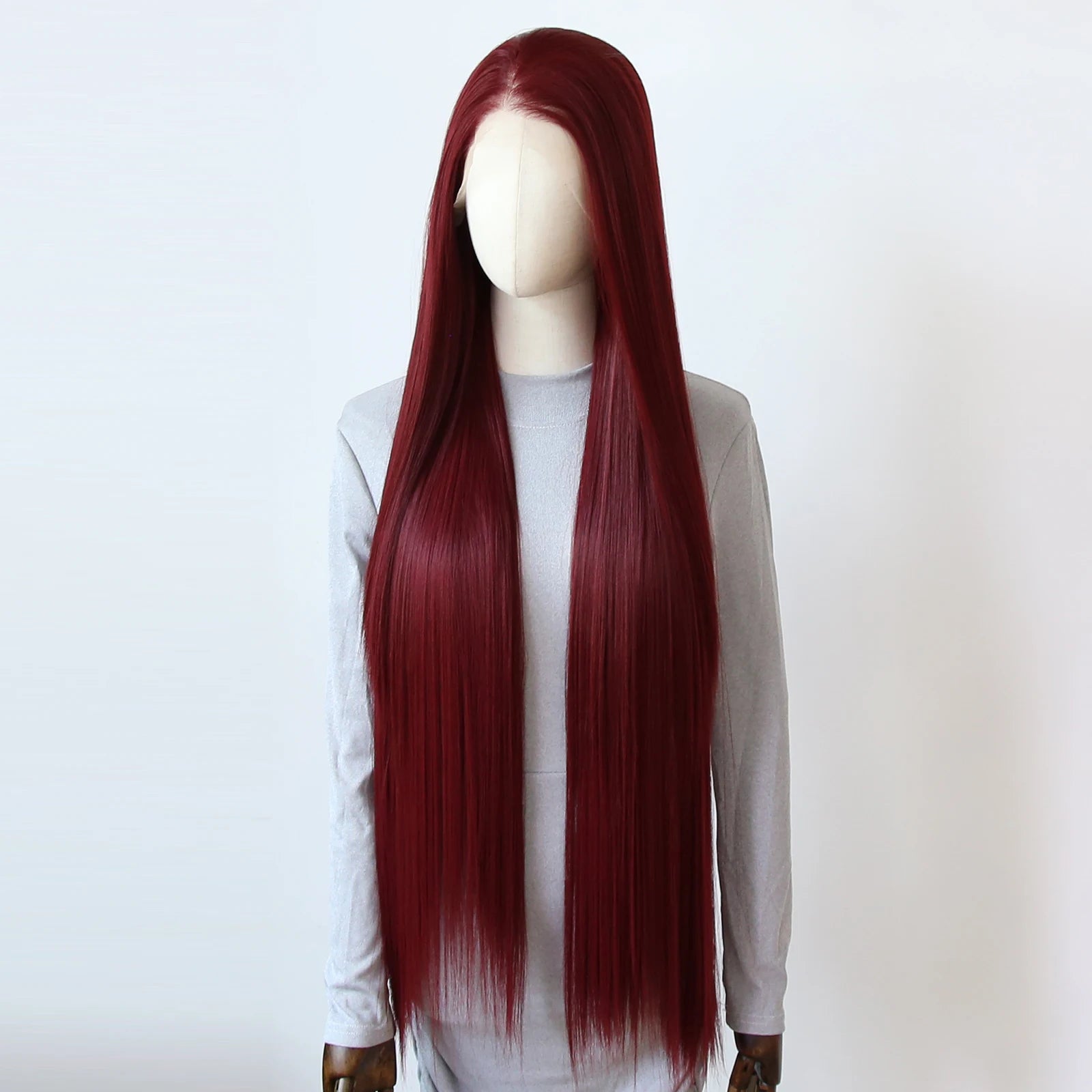 Wine Red Synthetic Lace Front Wig 40inch Long Straight Dark 99J Burgundy Lace Front Synthetic Wig Pre Plucked Natural Hairline