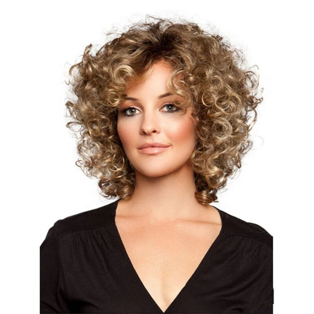 Short Curly Blonde Wigs for Women Bleach Blonde Wavy Wig with Synthetic Hair Golden Curly Natural Wig for Cosplay Halloween Dail