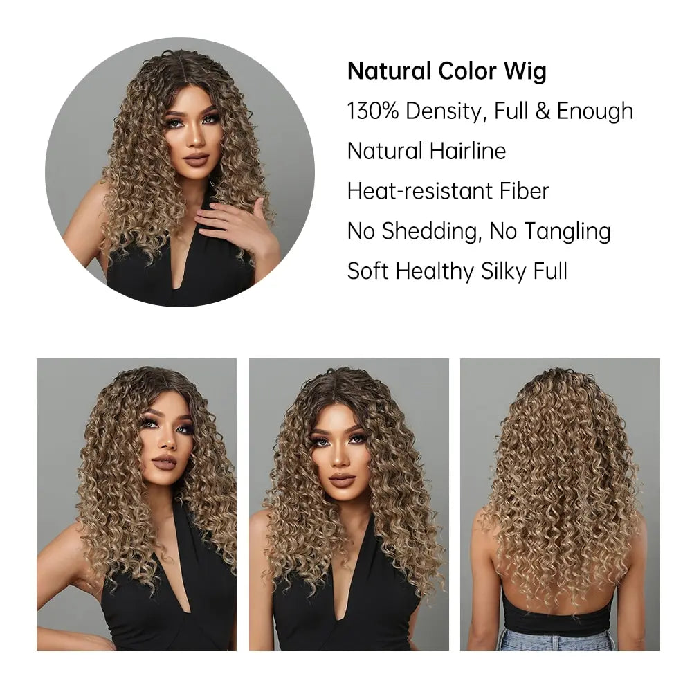 Long Curly Lace Front Wig for Black Women Kinky Deep Wave Lace Frontal Synthetic Wig with Baby Hair Afro Heat Resistant