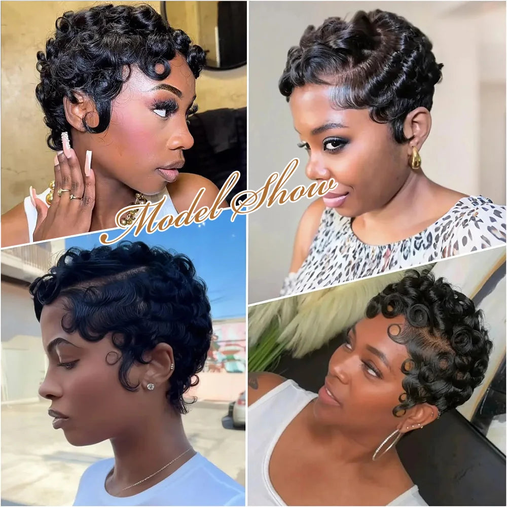 Curly 13x4 HD Lace Front Human Hair Wig 150% Chic Short Pixie Cut Wigs For Women 100% Brazilian Human Hair PrePlucked Daily Wear
