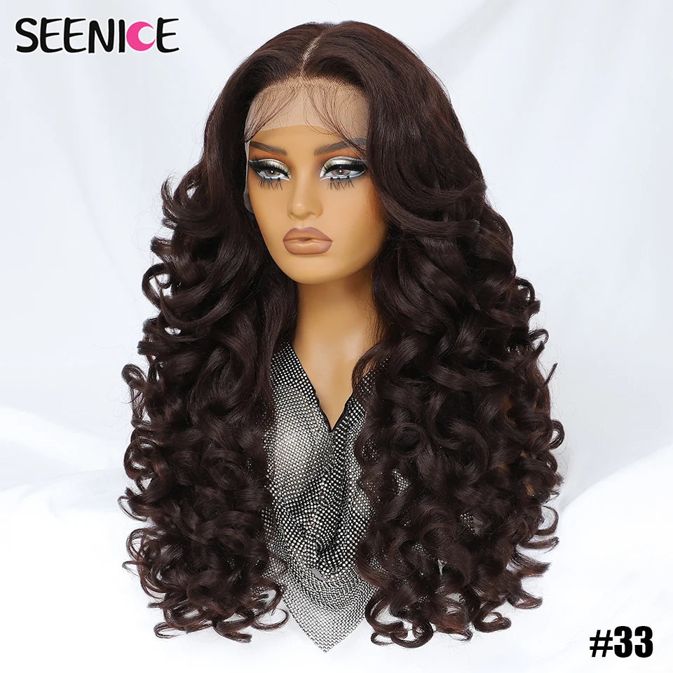 Latisha 13X6 Synthetic Lace Front Wigs Curly 13X5X1 Pre Plucked Lace Frontal Wig with Bangs for Women Highlight with Babyhair