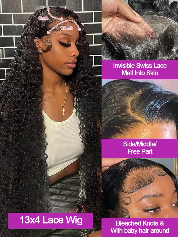100% Human Hair Kinky Curly Jerry Curly Human Hair Wig 13x4 13x6 HD Lace Frontal Wig 4x4 360 Brazilian 300% Density 40 Inch Wigs