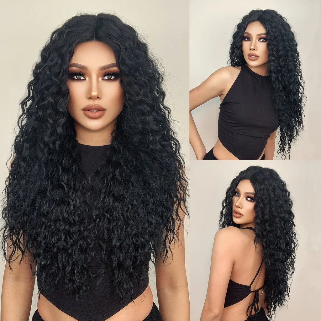 Long Curly Lace Front Wig for Black Women Kinky Deep Wave Lace Frontal Synthetic Wig with Baby Hair Afro Heat Resistant