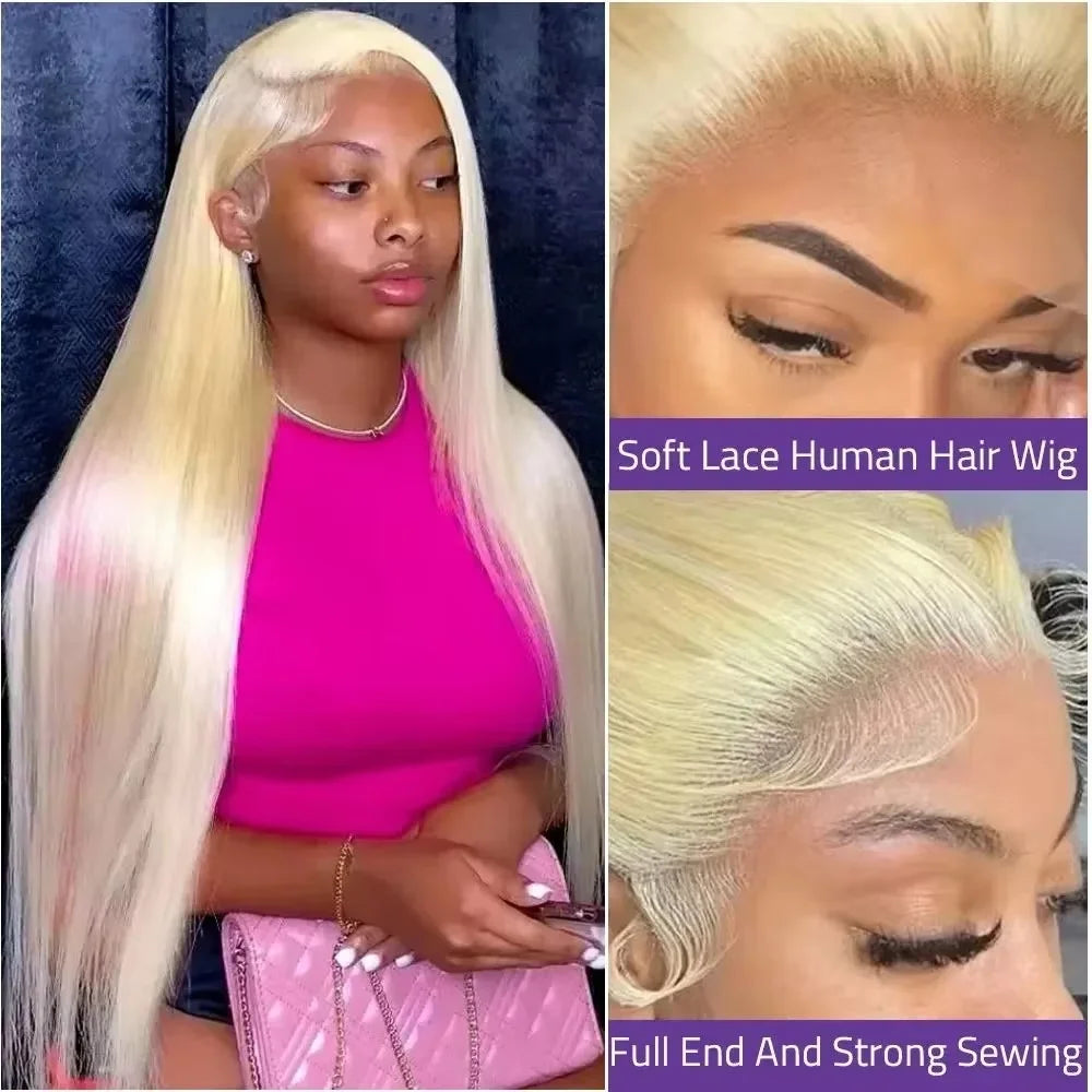 13X4 transparent Brazilian straight lace front wig 38 inches human hair blonde straight 613 Hd lace front wig 220 density