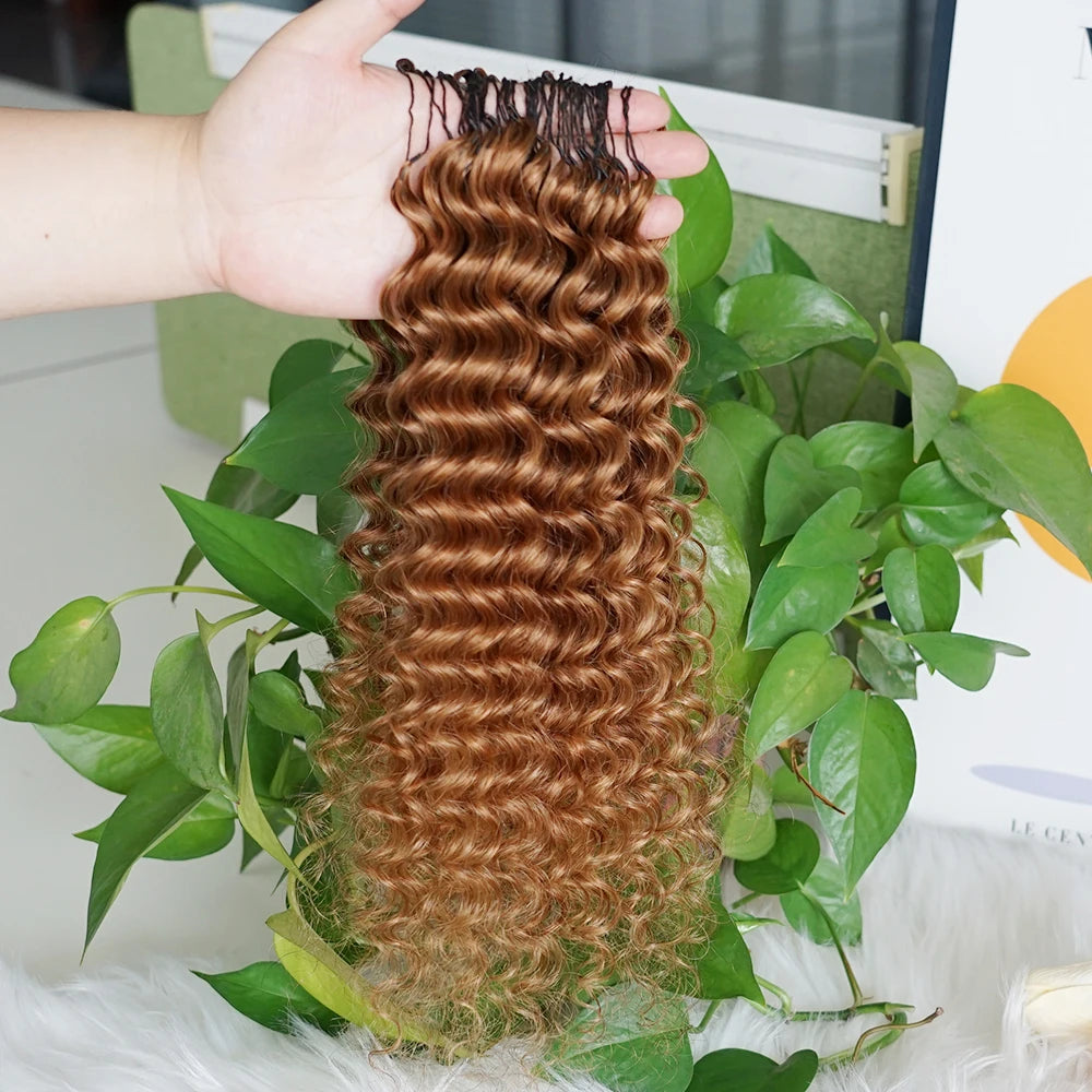 #613 Miracle Knots Crochet 100% Human Hair Deep Wave Bulk Braiding Hair for Bora Boho Braids Blonde Color Highlight Wavy Bundles