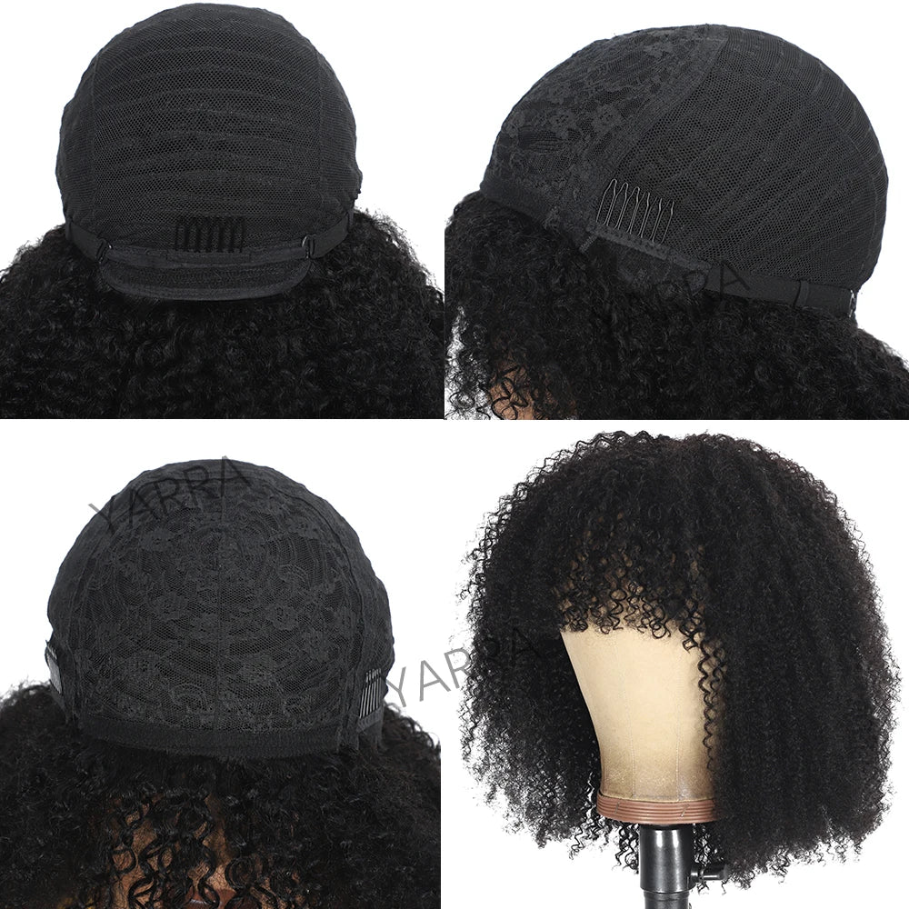 Afro Kinky Curly Human Hair Wigs With Bangs For Black Women 250% Density Brazilian 100% Human Hair Remy Full Machine Made Hair