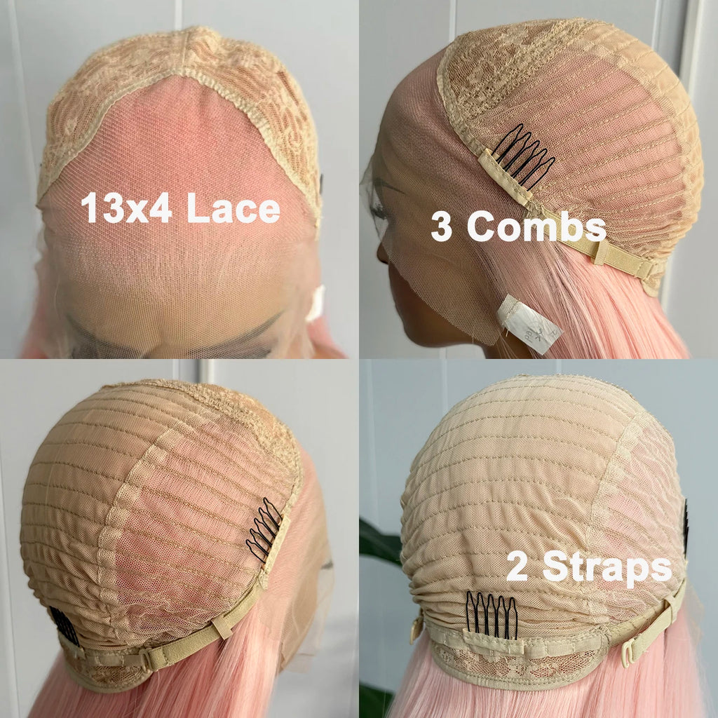 Light Pink Lace Front Wig for Women Long Silky Straight & Body Wave Synthetic Hair Heat Resistant Natural Hairline Daily Cosplay