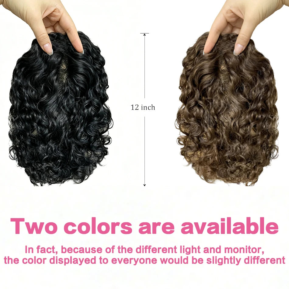 Real Human Hair Toppers for Women Clip In Curly 9x14cm 12 Inch Natural Black Breathable Mesh Base for Thinning Hair Add Volume