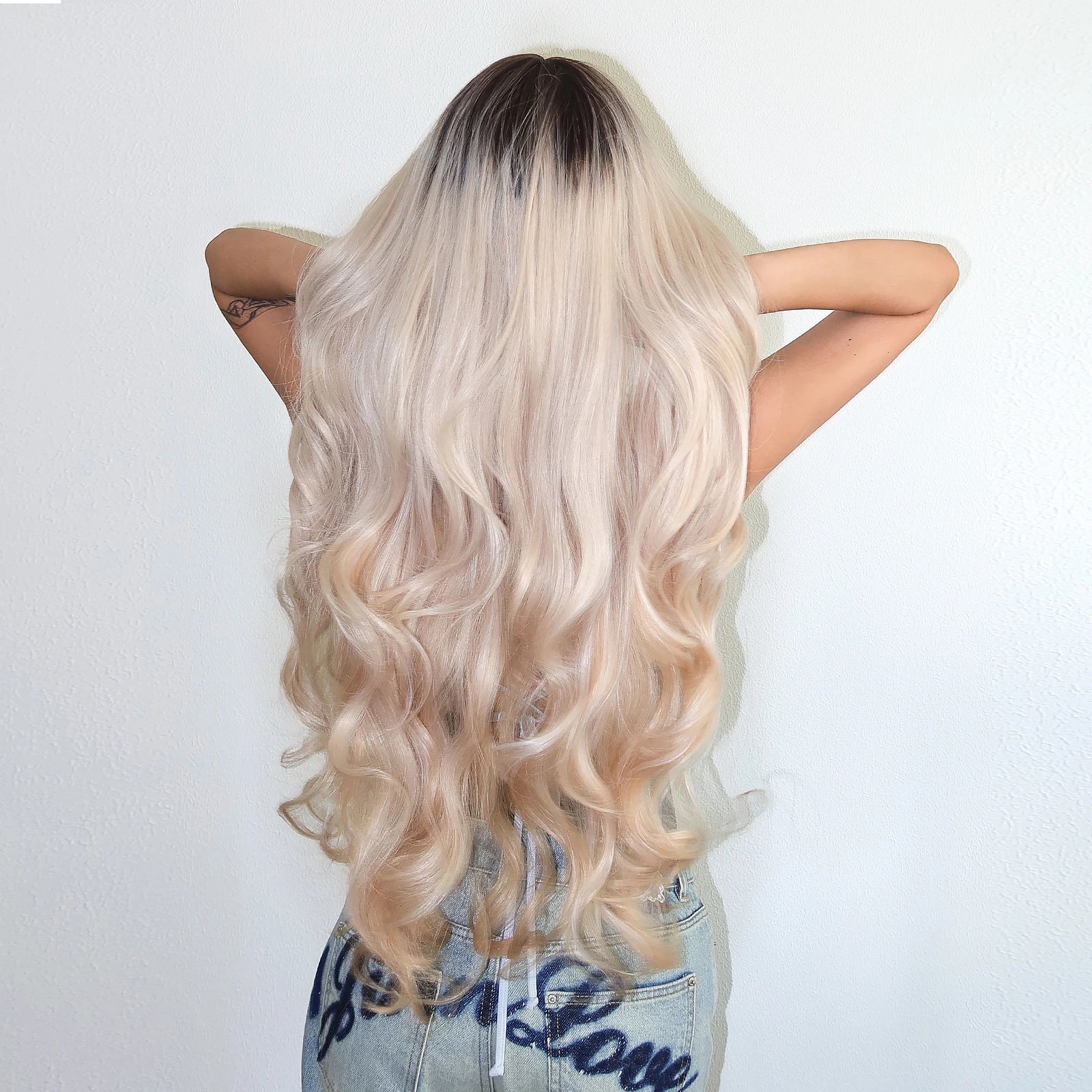 EASIHAIR Long Curly Synthetic Wigs with Bangs Brown Blonde Ombre Natural Wig for Women Silky Hair Heat Resistant Cosplay Wig