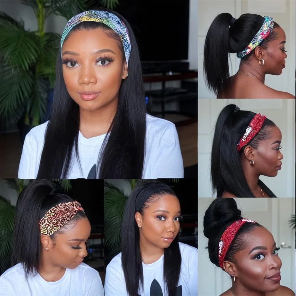 Headband Human Hair Wigs Straight Headband Wigs Human Hair For Black Women Glueless Half Wigs Wear and Go Machine Made