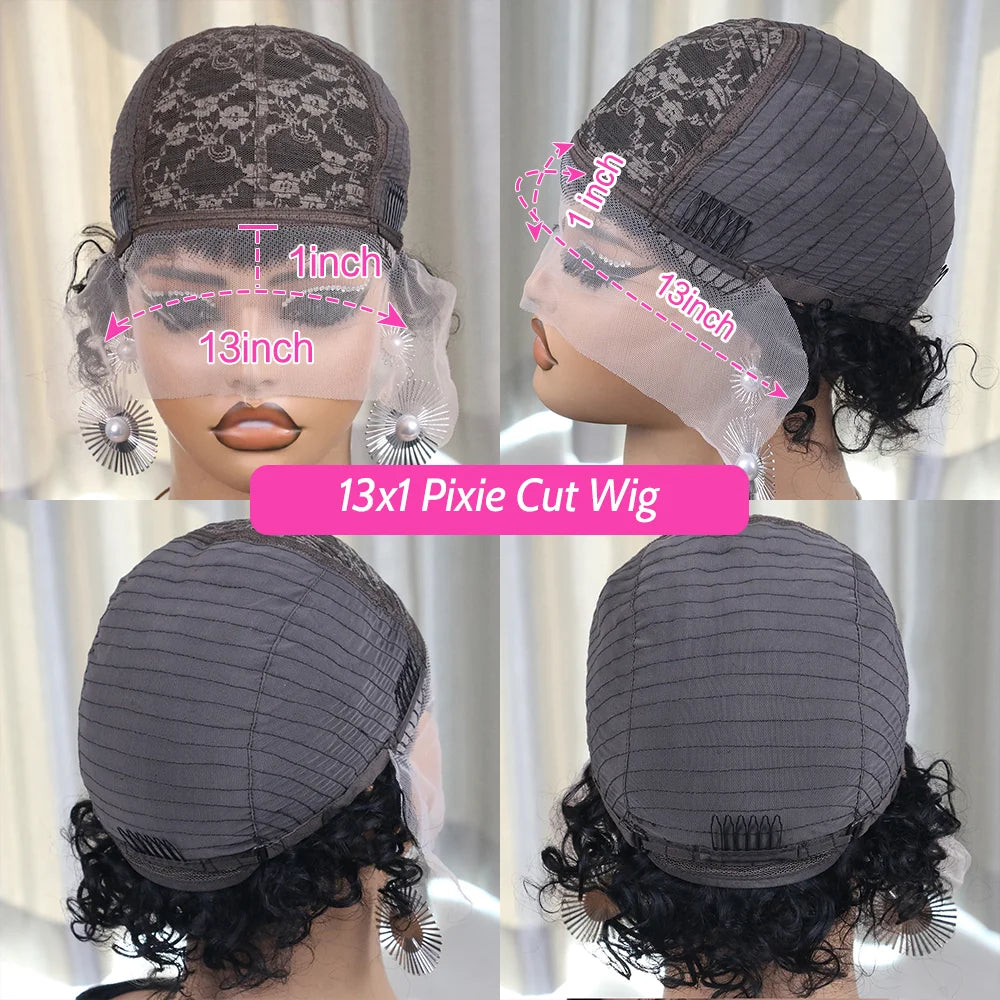 Rose Curly 13x1 Lace Front Human Hair Wig Short Pixie Cut Bob For Black Women Babyhair Preplucked Cheap Brazilian Remy Wig