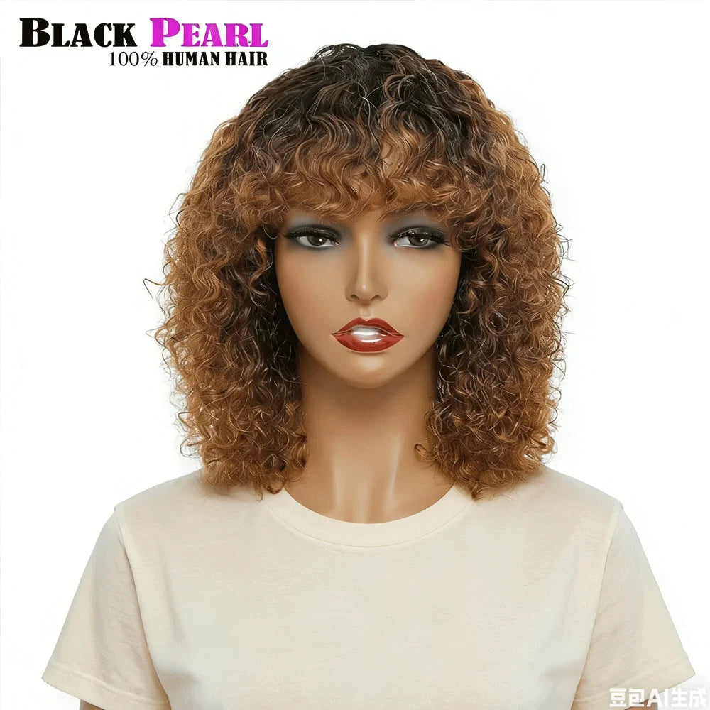 Black Pearl Fringe Wig Human Hair Short Bob Wigs Pixie Wig Human Hair Curly Wig S Cheap Wigs on Clearance Peruca Cabelo Humano