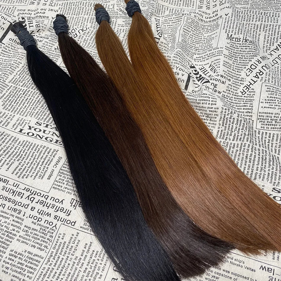 Bulk Human Hair Straight 100% Human Hair Extensions 50g 100g Bulk Human Hair for Braiding Human Made No Weft Remy Hair Bundles
