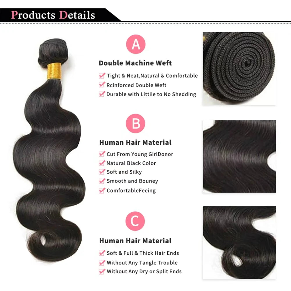 Body Wave Bundles Human Hair Natural Black Brazilian Hair Weave Bundles Human Hair Extensions 1 3 4 PCS Bundles
