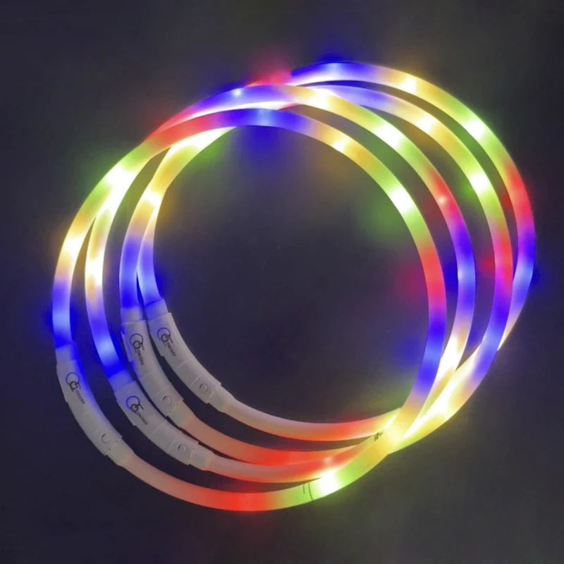 4 Modes Dog Luminou Charge Collar Led Usb Cat Silicone Colorful Collars Cuttable Night Glow Pet Loss Prevention Dogs Accessories