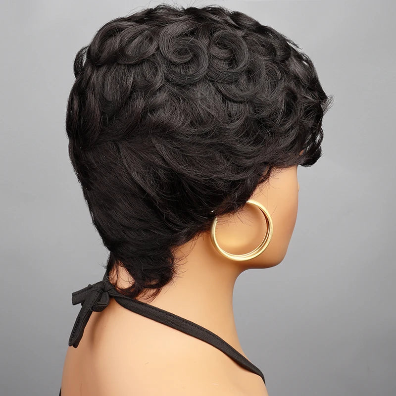Blonde Curly Pixie Cut Wigs Short Colorful Human Hair Wigs For Black Women Brazilian Hair Full Machine Made Glueless Wigs 150%