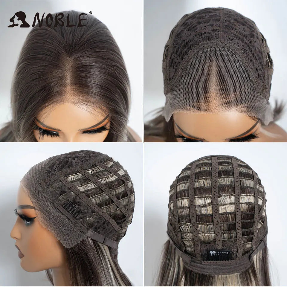 Noble Synthetic Lace Front Wig 13X3 Lace Free Part Pre Plucked Bob Wig 16" Straight Layered Ombre Grey Front Lace Wigs For Women
