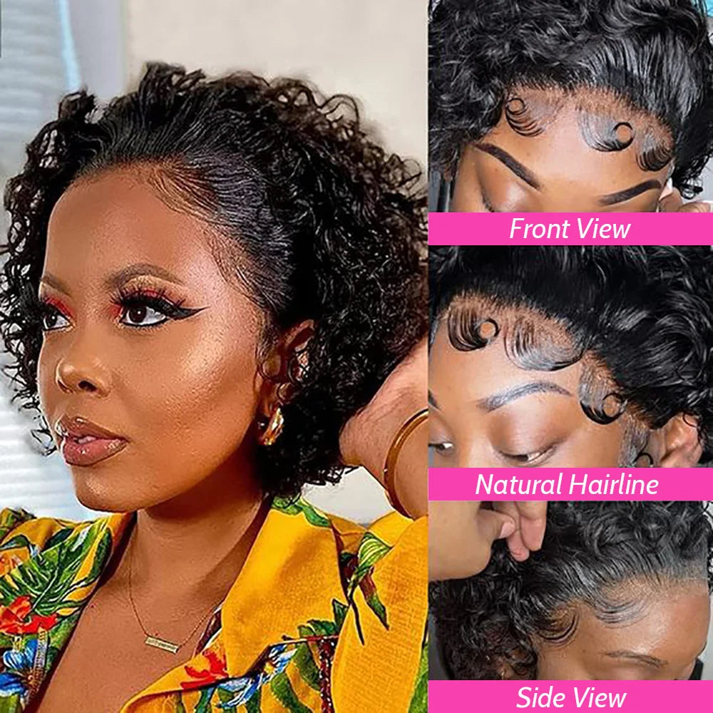 Rose Curly 13x1 Lace Front Human Hair Wig Short Pixie Cut Bob For Black Women Babyhair Preplucked Cheap Brazilian Remy Wig