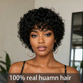 Short Curly Human Hair Wig For Women Brazilian Human Hair 6Inch Curly Pixie Cut Human Hair With Bangs Layered Full Machine Made