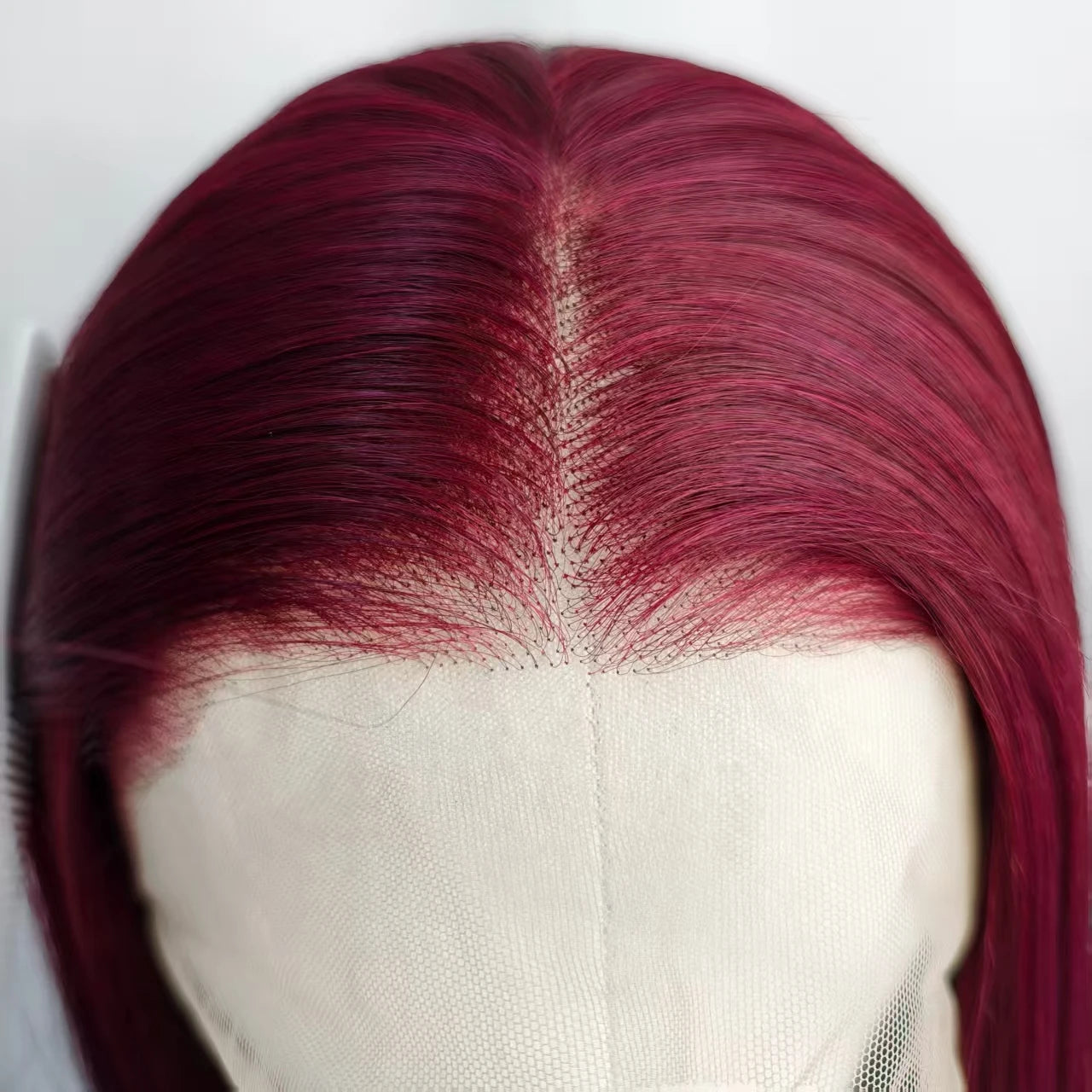Wine Red Lace Front Wig Pre Plucked Natural Straight Red Wig Heat Resistant Fiber Synthetic Glueless Wig  for Women