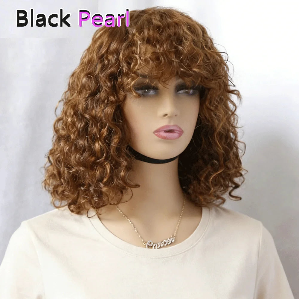 Black Pearl Fringe Wig Human Hair Short Bob Wigs Pixie Wig Human Hair Curly Wig S Cheap Wigs on Clearance Peruca Cabelo Humano