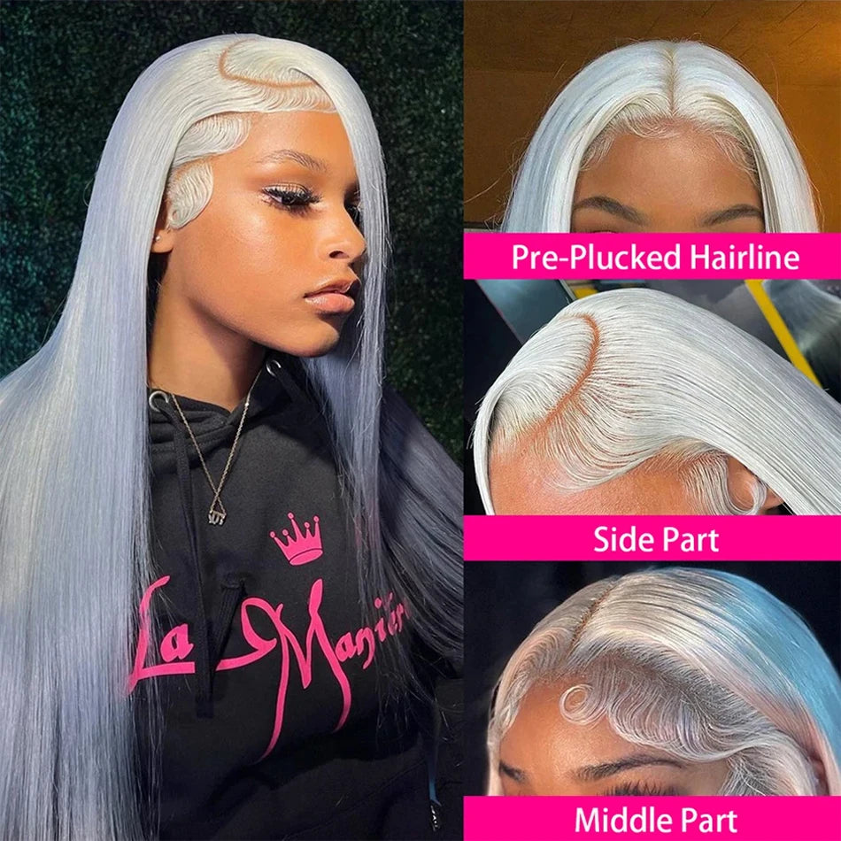 Grey 13x4 Lace Frontal Wigs for Women Human Hair Straight Silver Grey Colored Lace Front Wig Remy Brazilian Wigs 30 32 34 Inches