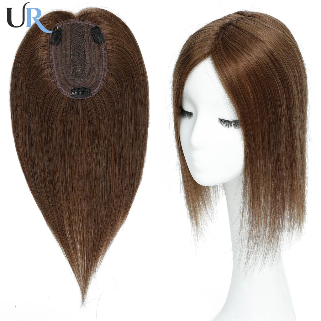 Lace Front Topper For Women Human Hair With Pre-Cut Bangs & Middle Part | 10x12cm 12inch Easy To Wear Wig