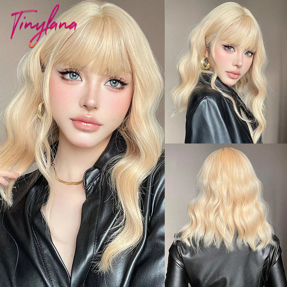 Blue Bob Curly Wavy Synthetic Wigs with Bangs Short Colorful Blue Cosplay Wig for Women DaiIy Lolita Natural Heat Resistant Hair
