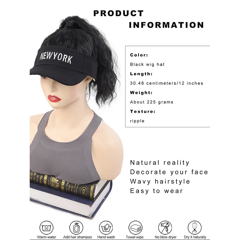 Hat Wig for Women Baseball Hat wig women's wig short curly hair wool curly wig ponytail braid wavy wig
