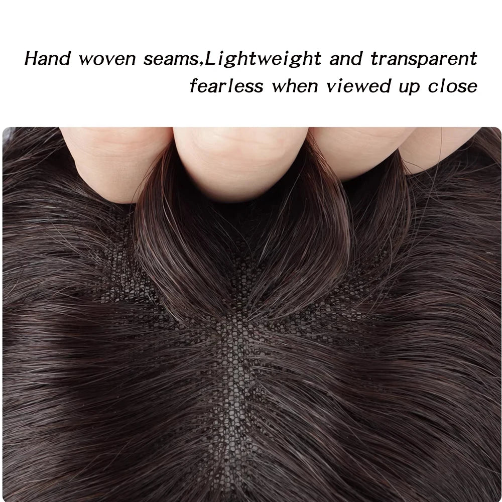 30cm Short Curly Wavy Hair Topper for Women Real Human Hair Natural Black Swiss Lace Base Clip in Topper Wiglet Hairpiece 9X14cm