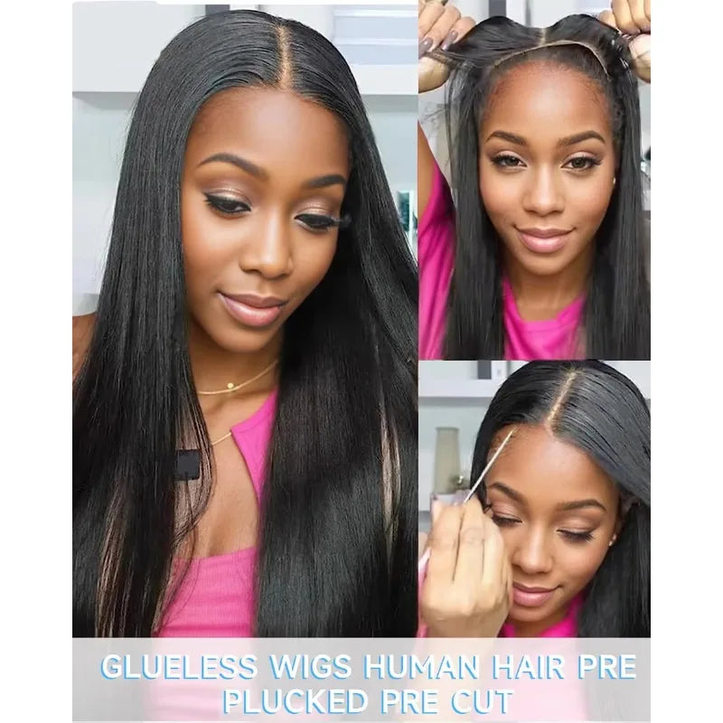 Wear And Go Glueless Human Hair Wigs Pre Plucked Brazilian Straight Lace Frontal Human Hair Wigs For Women Ready To Wear