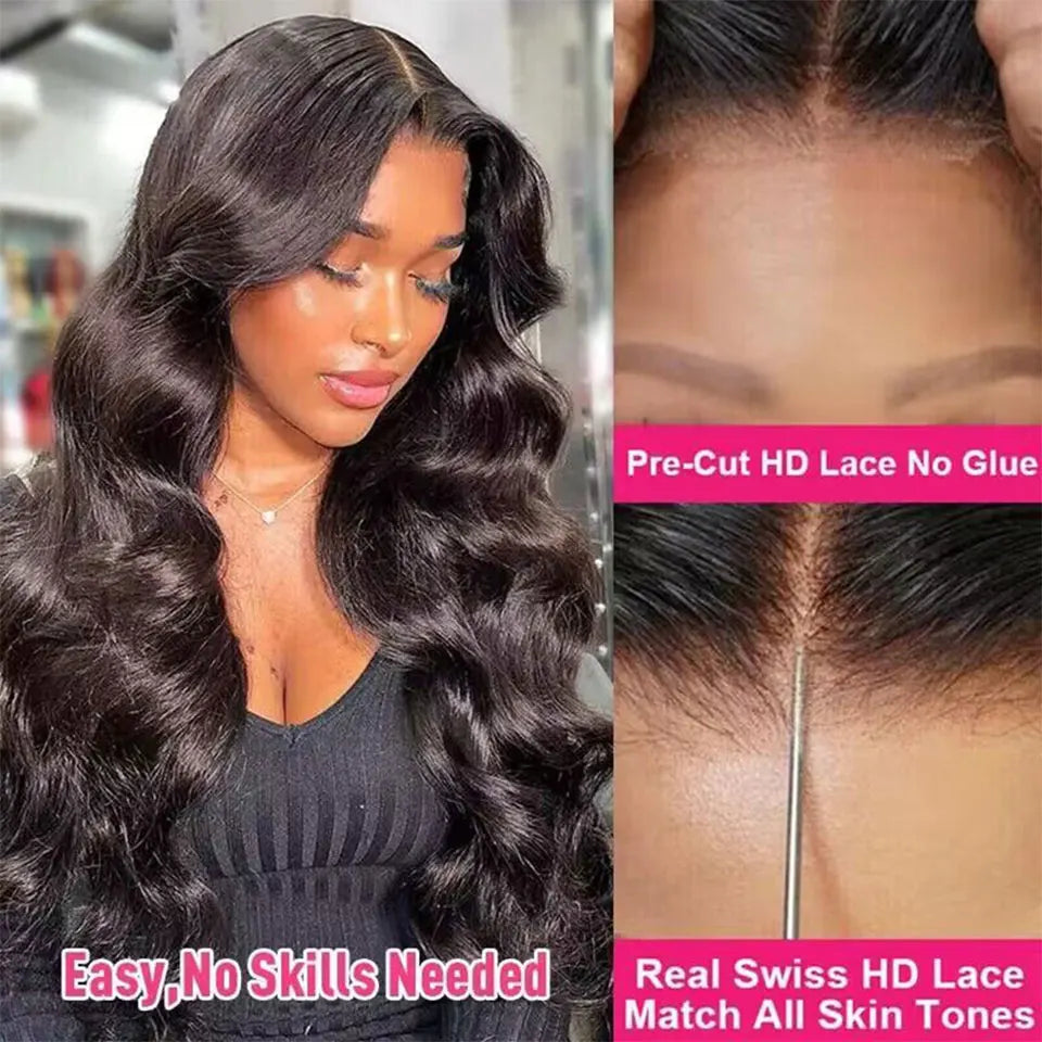 Wear & Go Glueless Wigs Body Wave Human Hair Wigs Pre Cut 5x7 HD Transparent Lace Wigs Pre Plucked Lace Frontal Human Hair Wigs