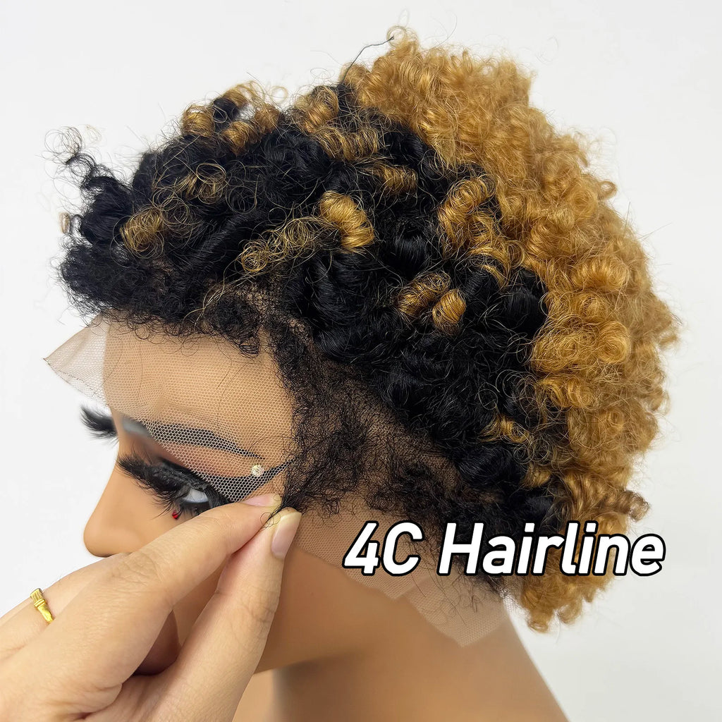 New Arrival 4C Hairline Edges Afro Kinky Curly Human Hair Wig 13x4 Transparent Lace Frontal Short Curly Hair Wig for Black Women