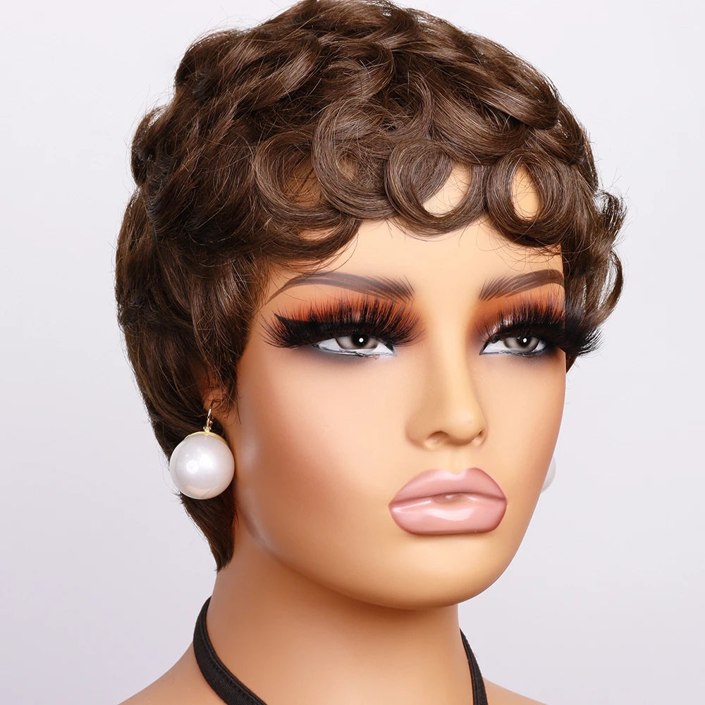 Blonde Curly Pixie Cut Wigs Short Colorful Human Hair Wigs For Black Women Brazilian Hair Full Machine Made Glueless Wigs 150%