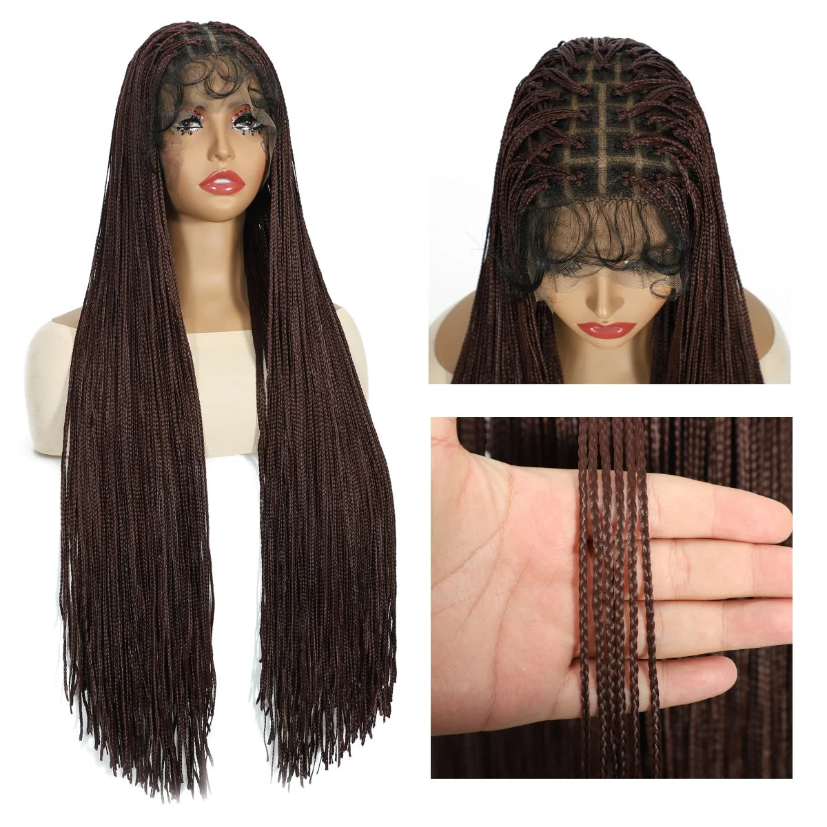 13x5 Lace Frontal Wig for Women Long Synthetic Hair Braided Wig with Baby Hair Crochet Glueless Black Wig for Daily Use
