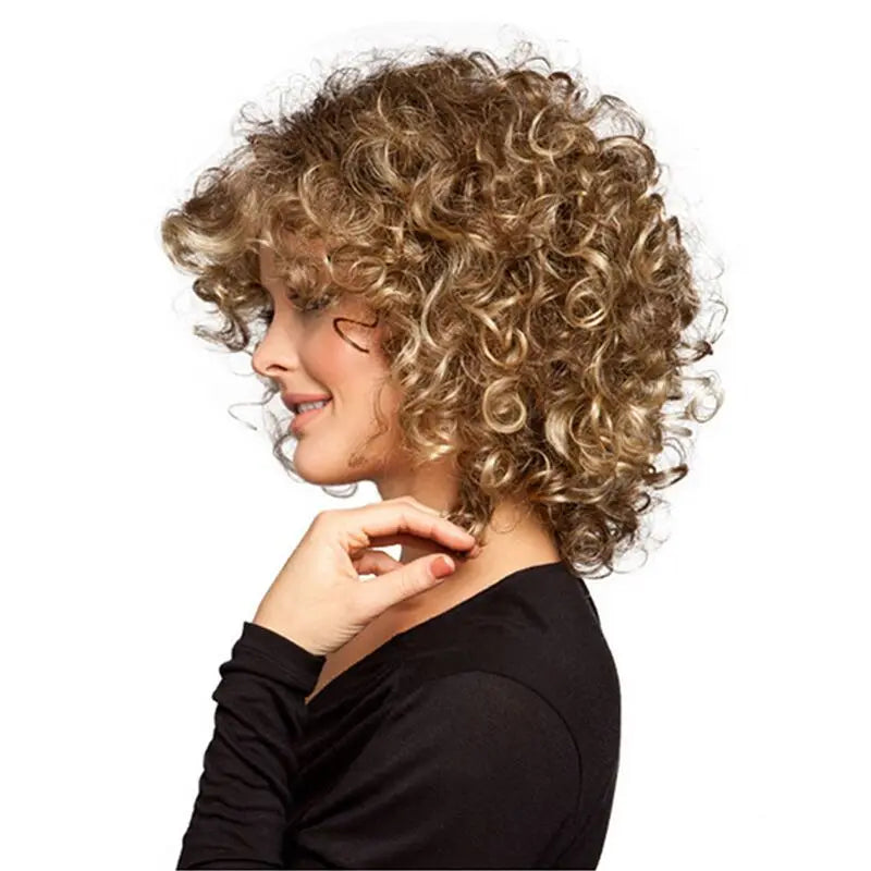 Short Curly Blonde Wigs for Women Bleach Blonde Wavy Wig with Synthetic Hair Golden Curly Natural Wig for Cosplay Halloween Dail