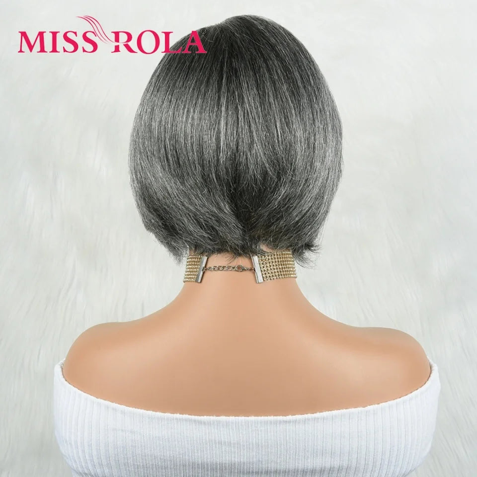 Miss Rola Brazilian 4X4 Lace Front Human Hair Wigs Grey Highlights #44 Bob Style Wavy Hair Lace Wig Remy 180% Density