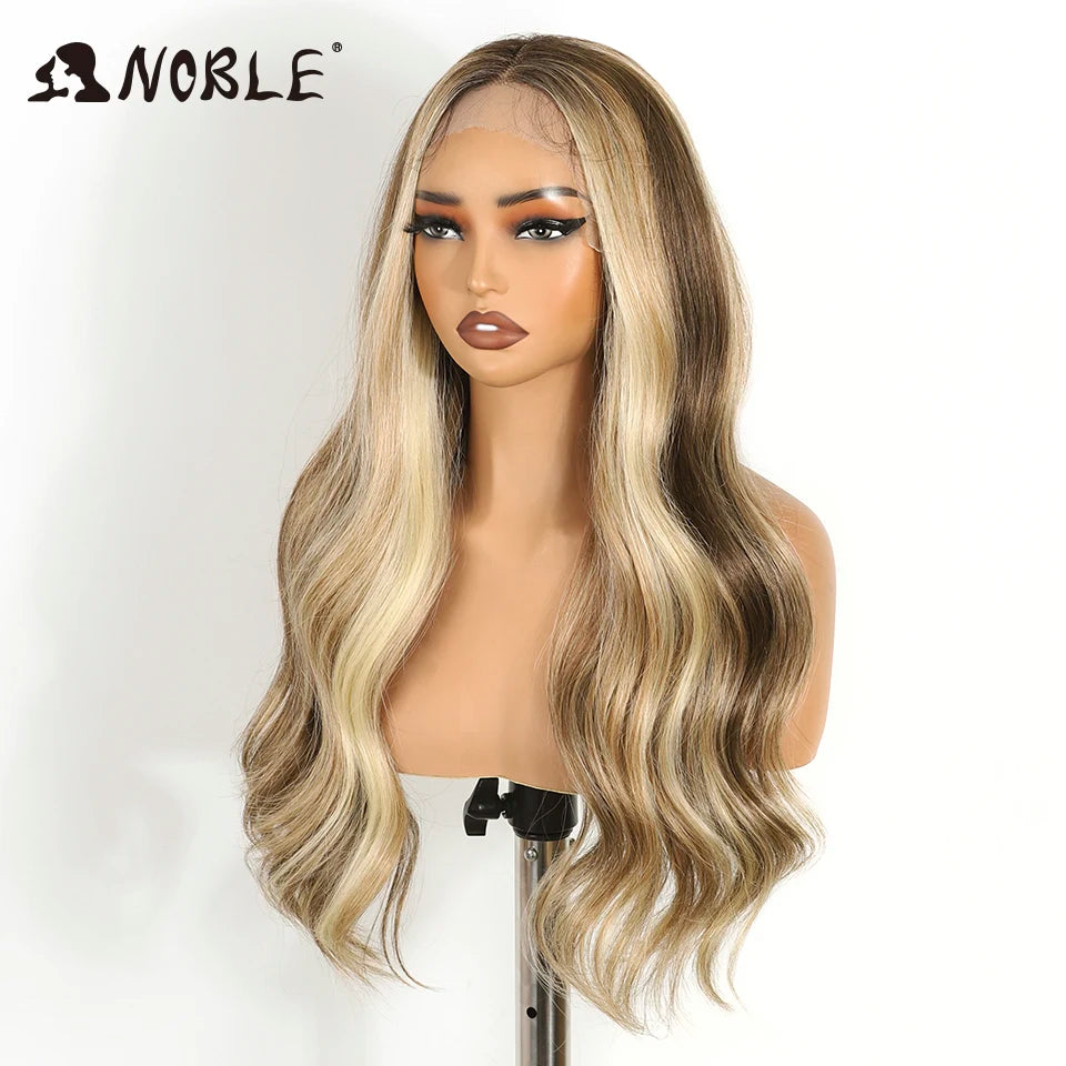 Noble Synthetic Lace Front Wig Cosplay 13X6 Lace Front Wig 26 Inch Body Wavy Lace Wig For Women Lace Front Wig Ombre Blonde Wig
